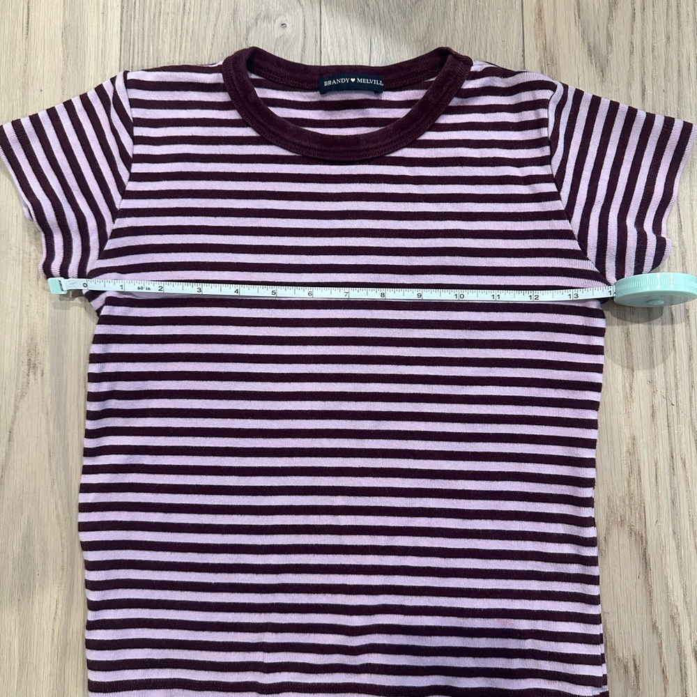 Brandy Melville Kids Tee - Maroon and Light Pink Stripes